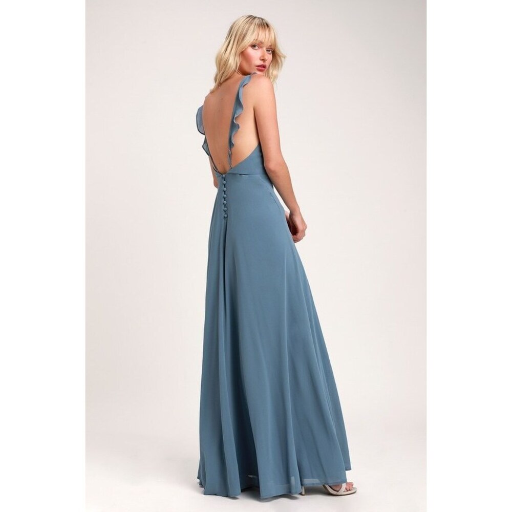 Blue Ruffle-Back Maxi Dress